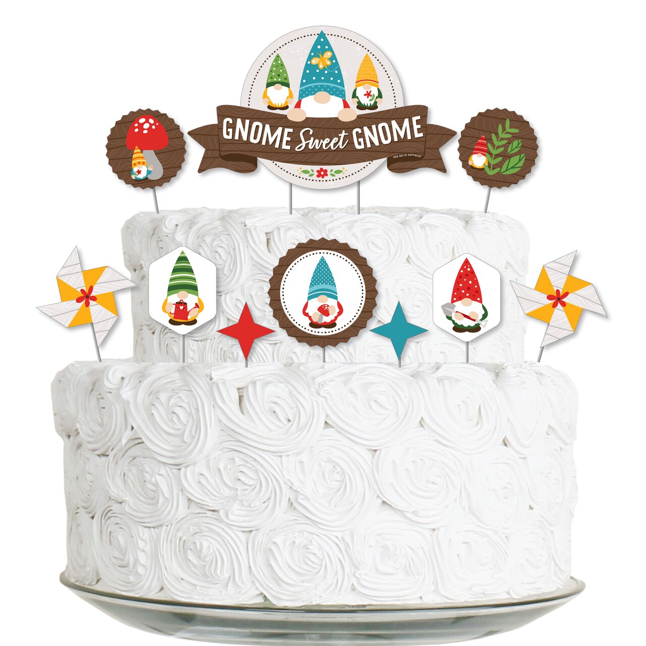 Big Dot of Happiness Garden Gnomes - Forest Gnome Party Cake Decorating Kit - Gnome Sweet Gnome Cake Topper Set - 11 Pieces